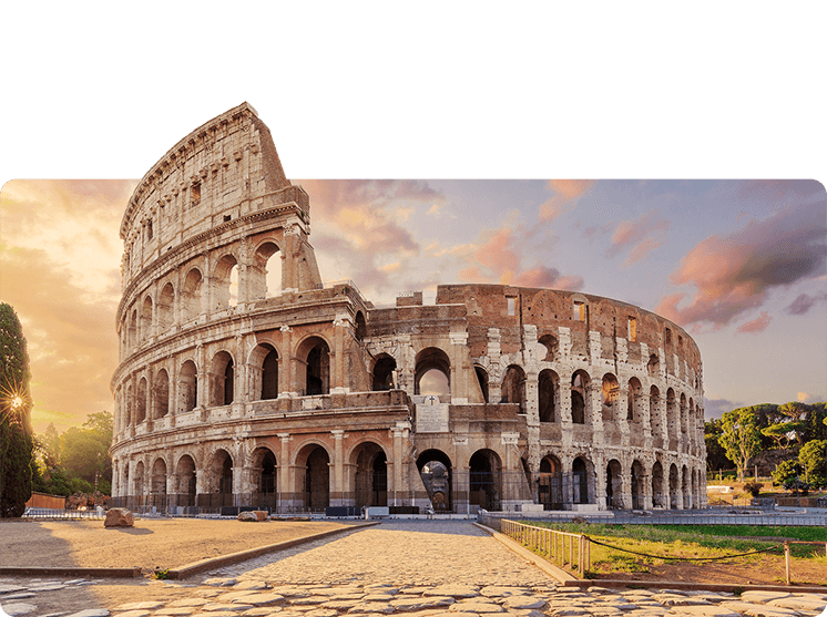 The exterior of the Colleseum in Rome on a sunny afternoon 